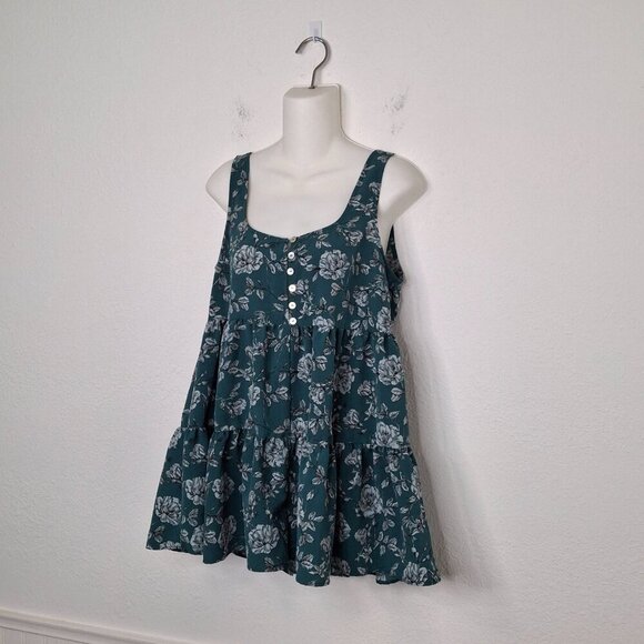 Urban Outfitters Floral Babydoll Romper Sz S Ruffle Relaxed Fit Button Front 90s - Picture 2 of 16